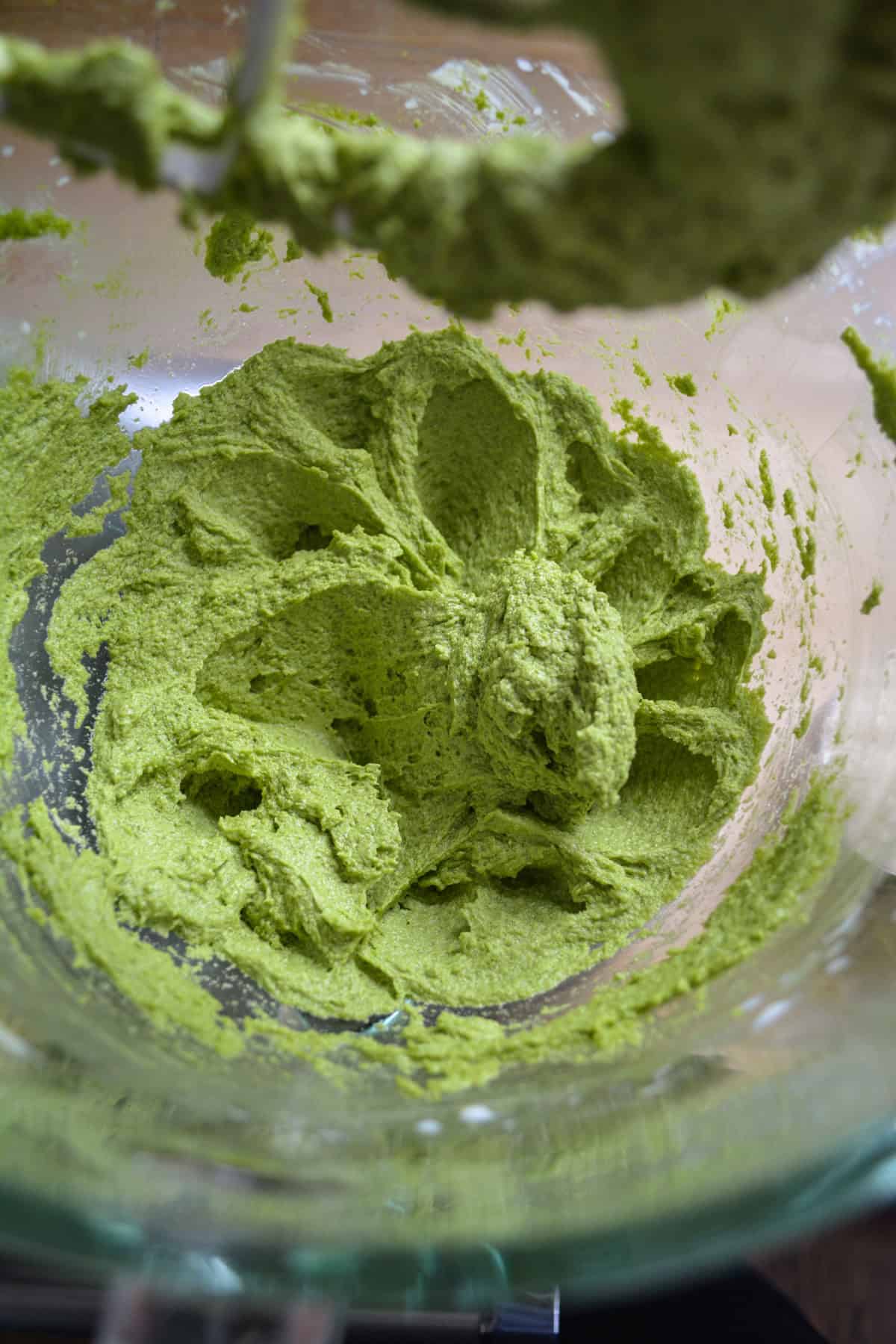 Non-dairy milk and vanilla added to the creamed mixture.