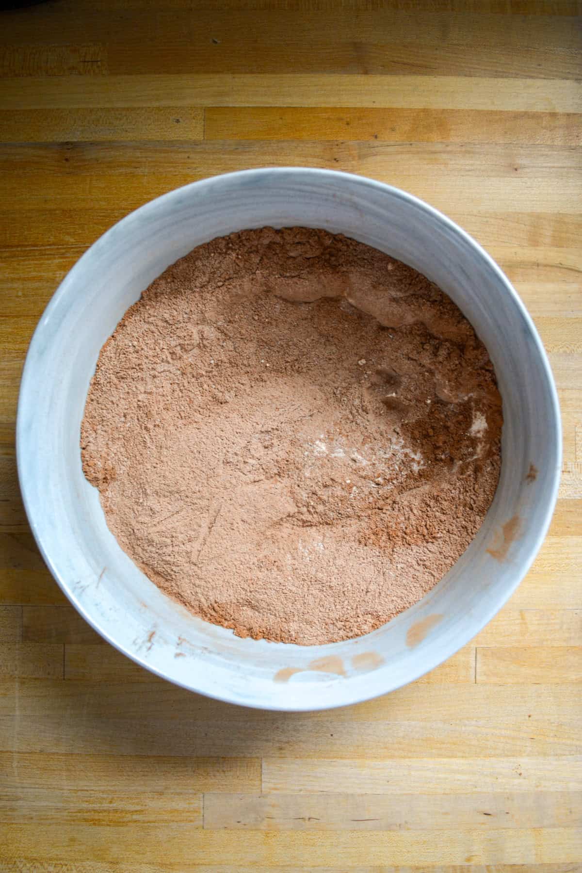 Dry ingredients in a large mixing bowl.