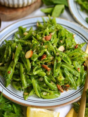 Sugar Snap Pea Salad on a plate.