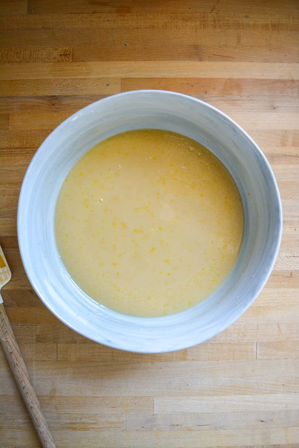 Wet ingredients in a large mixing bowl.