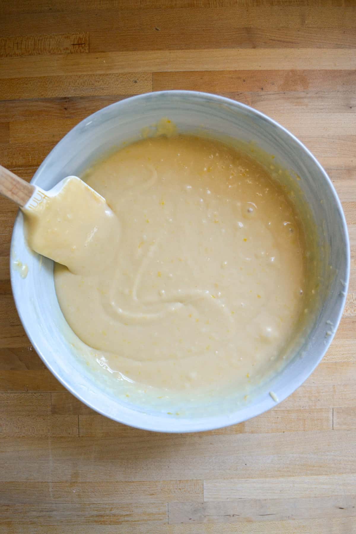 Vegan Lemon Cake Batter in a large mixing bowl.