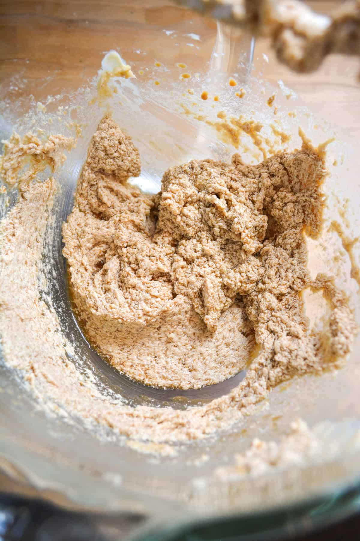 Ingredients mixed together in a glass bowl.