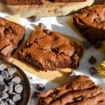 A Chocolate Chocolate Chip Cookie Bar with a bite taken out of it.