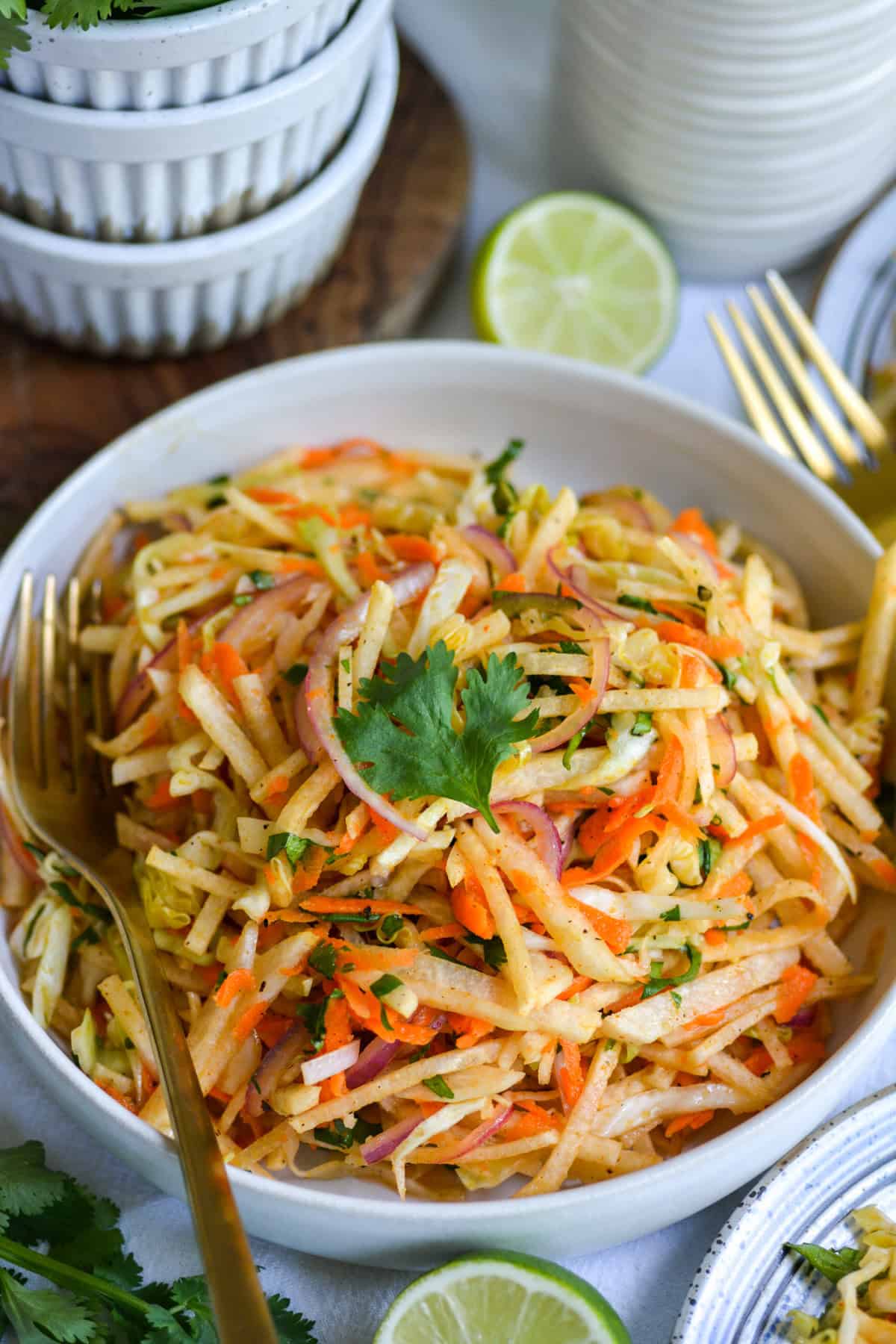 Jicama Slaw in a shallow bowl.
