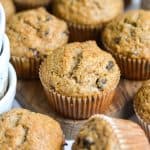 Vegan Banana Muffins on a small wooden board.