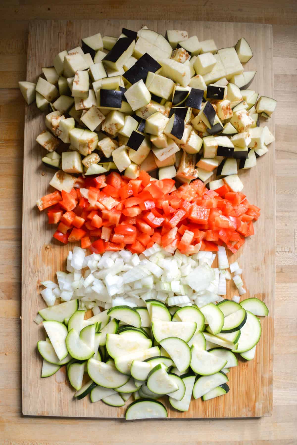 Chopped vegetables on a cutting board.