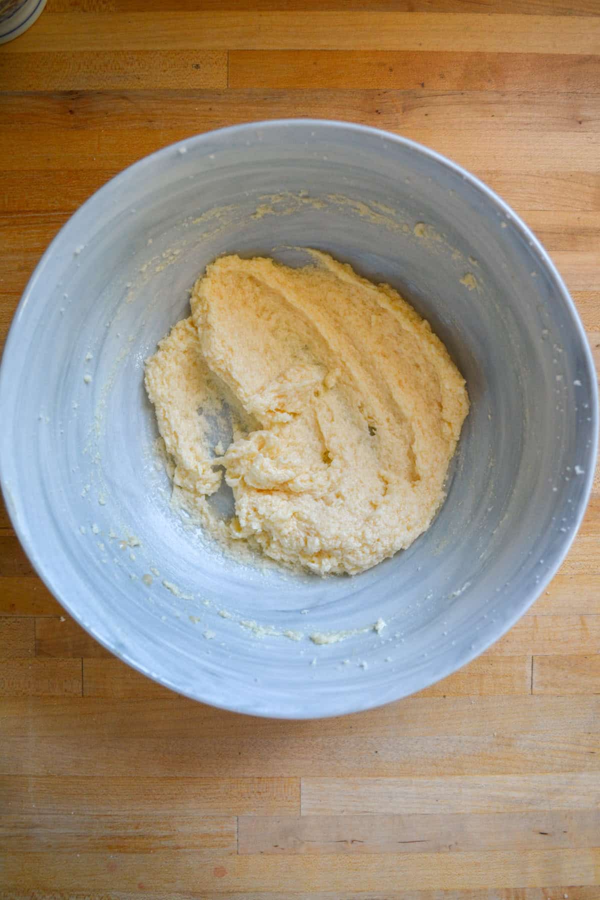 Creamed butter and sugar in a large mixing bowl.
